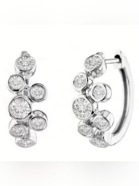 NEW Silver White Cubic Zirconia Bubble Cluster Huggie Hoop Earrings